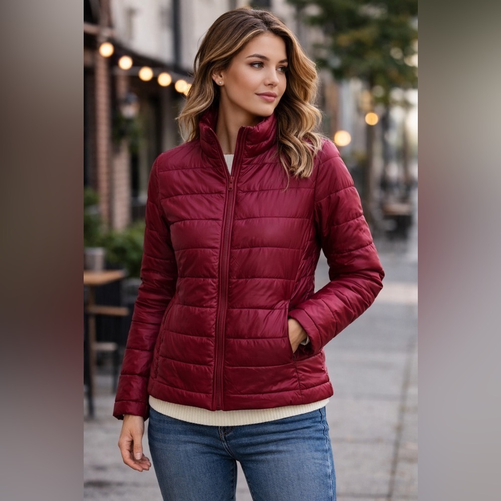 Y2K Minimalist Women's Cherry Red light Puff Jacket Sz Lg